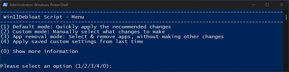 Win11Debloat Menu