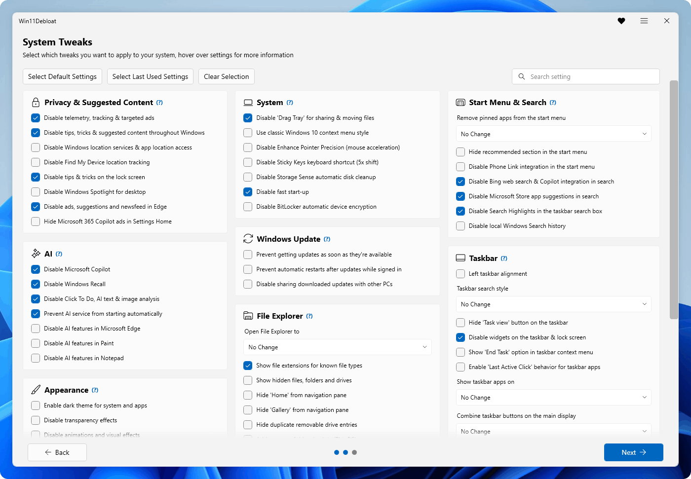 Win11Debloat Menu
