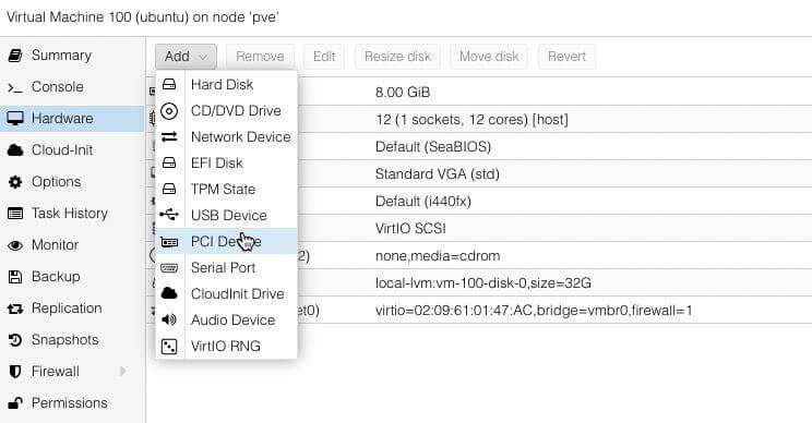 Ubuntu VM Add PCI Device