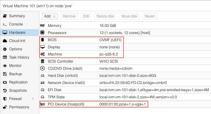 Windows VM GPU Hardware Settings
