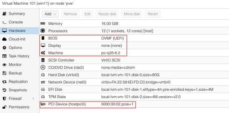 Windows VM iGPU Hardware Settings
