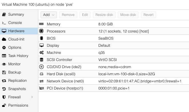 Ubuntu VM GPU Hardware Settings