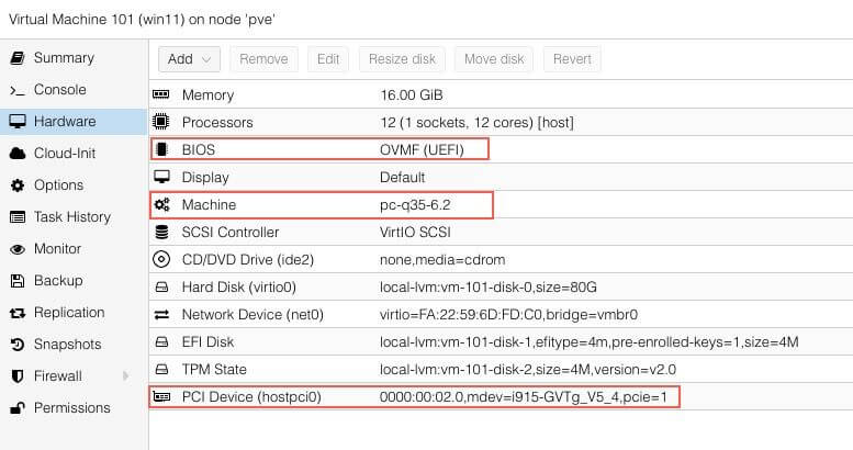 Windows VM iGPU Split Hardware Settings